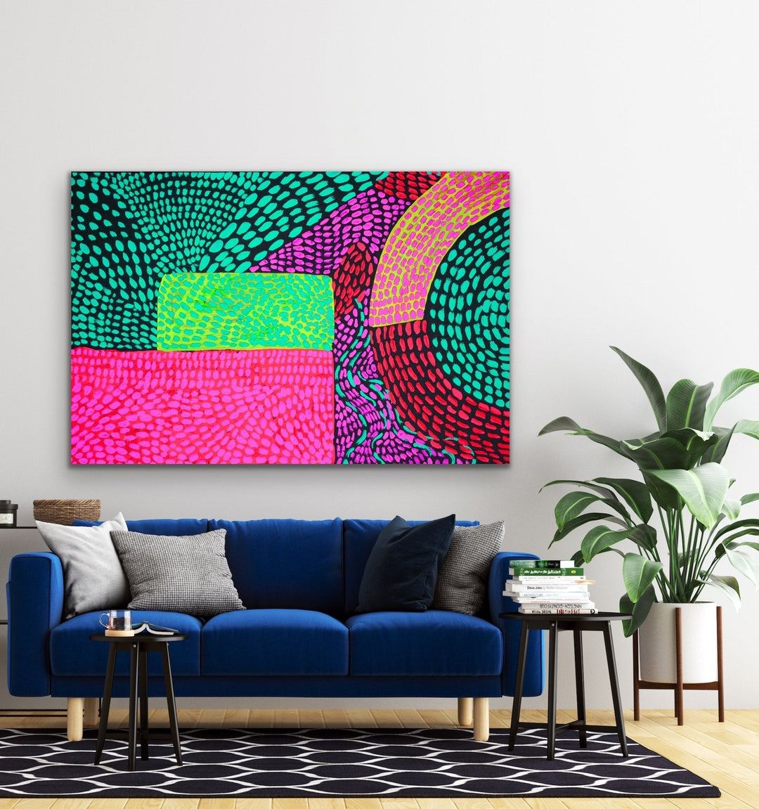 Journey – Neon Colourful Abstract Spotty Canvas Print - I Heart Wall Art