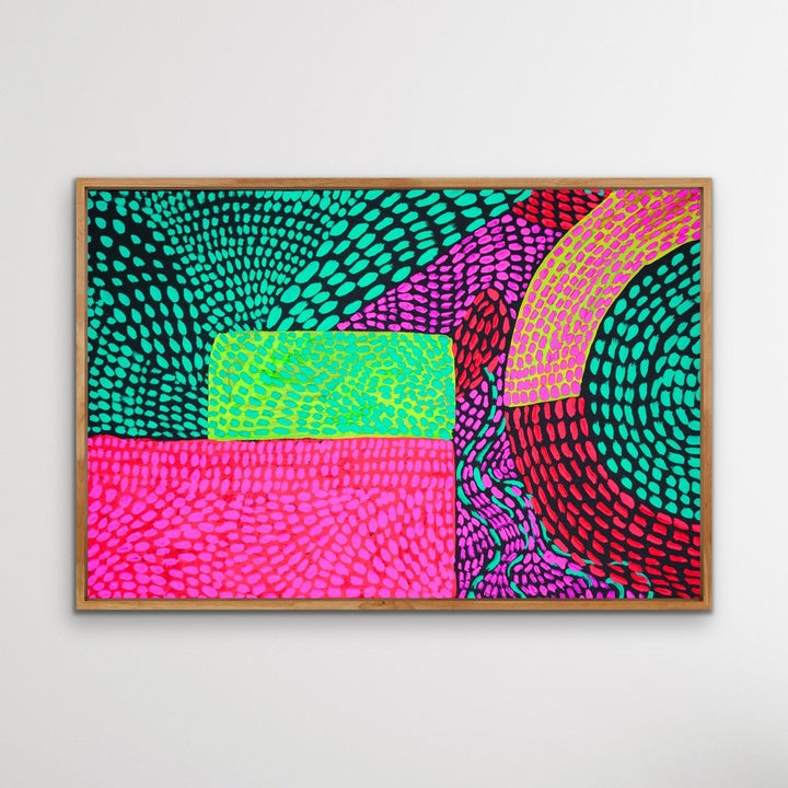 Journey – Neon Colourful Abstract Spotty Canvas Print - I Heart Wall Art - Poster Print, Canvas Print or Framed Art Print