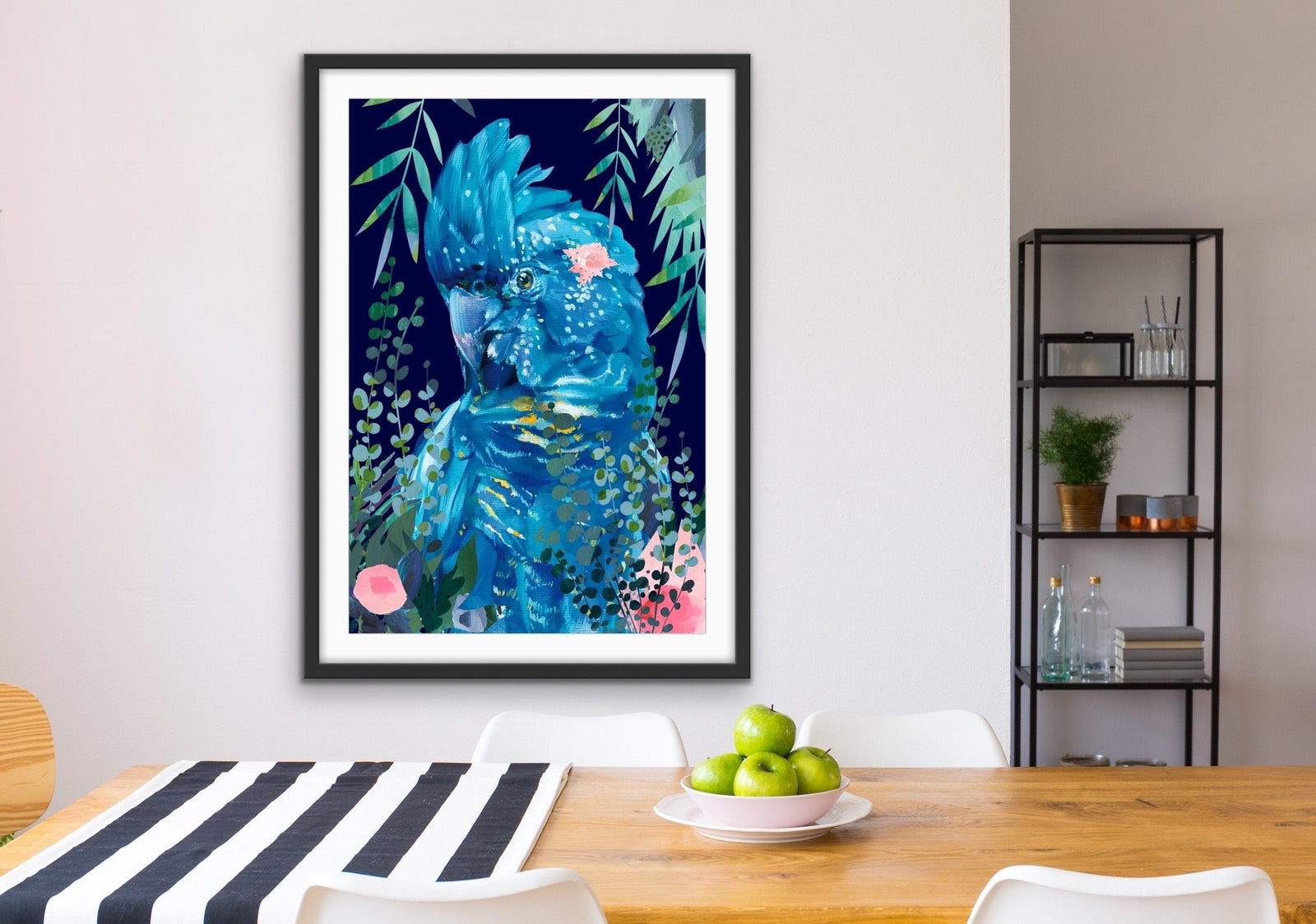 Jungle Cockatoo- Bright Floral Artwork With Black Cockatoo Canvas Art Print - I Heart Wall Art