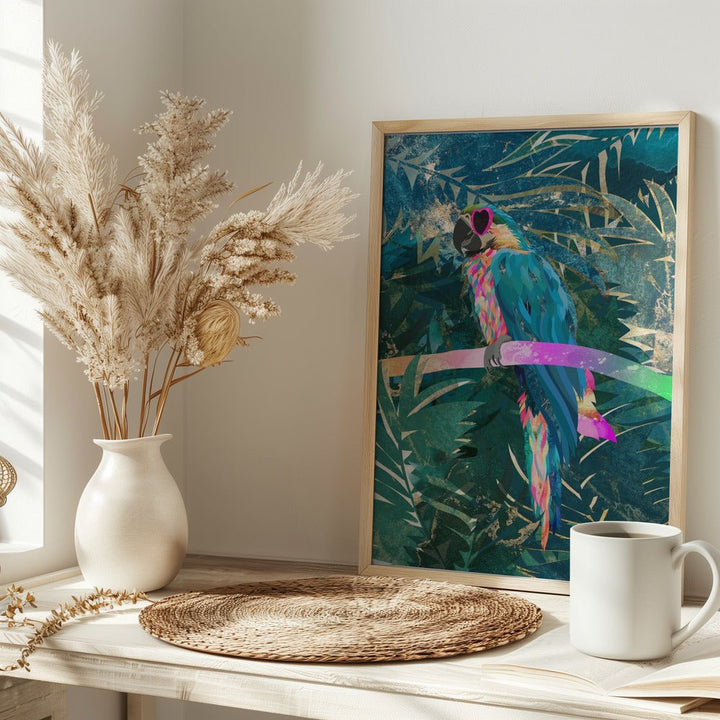 Jungle Rainbow Macaw Glasses 01 - Stretched Canvas, Poster or Fine Art Print - I Heart Wall Art - Poster Print, Canvas Print or Framed Art Print