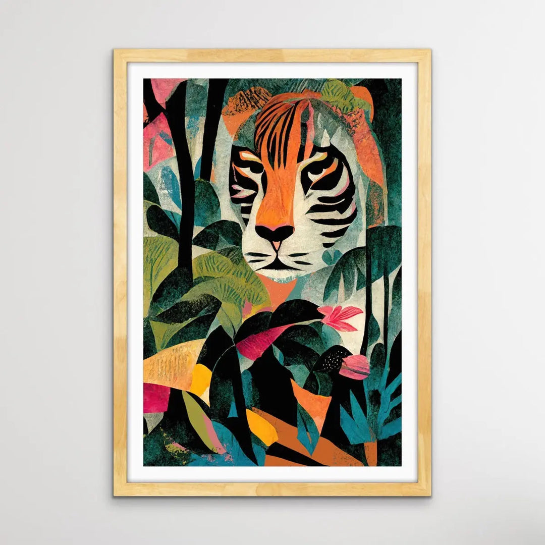 Jungle Tiger - Colourful Jungle Cheetah Illustration by TreeChild Available as a Canvas or Paper Print I Heart Wall Art Australia 