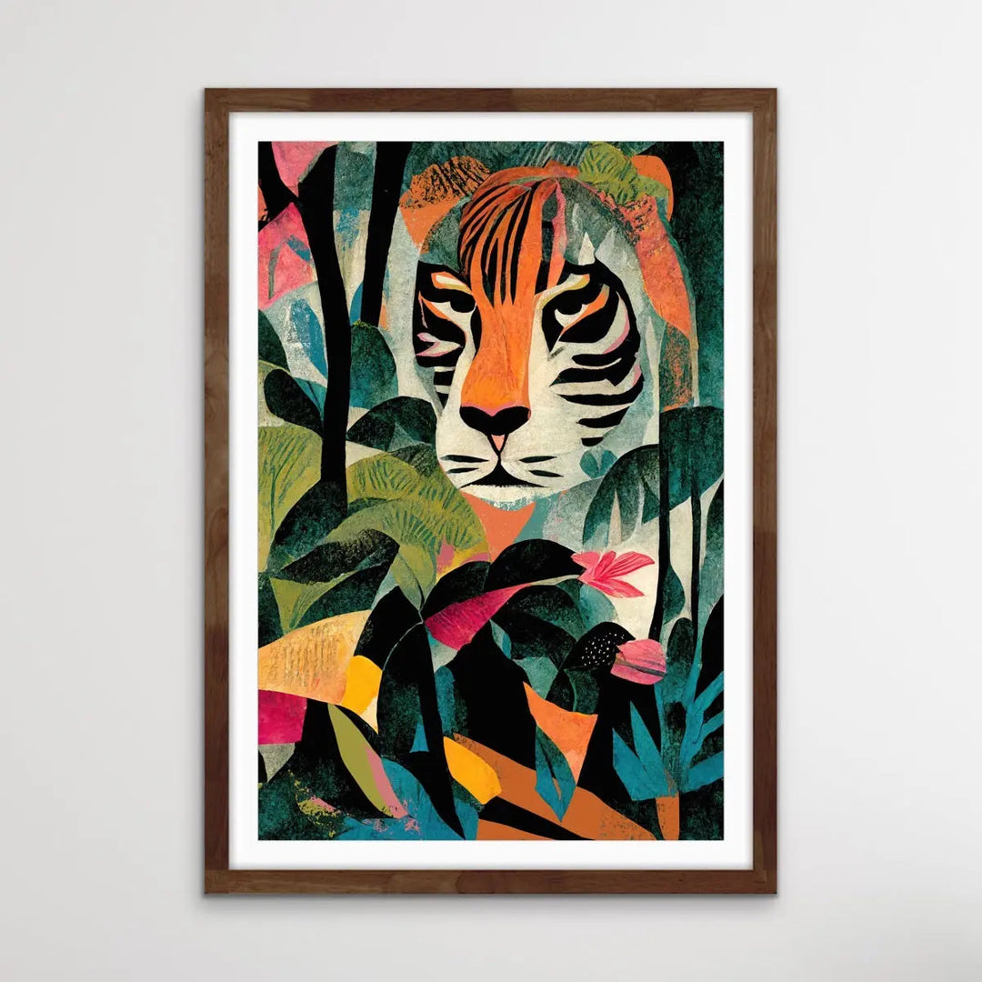 Jungle Tiger - Colourful Jungle Cheetah Illustration by TreeChild Available as a Canvas or Paper Print I Heart Wall Art Australia 