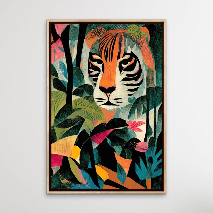 Jungle Tiger - Colourful Jungle Cheetah Illustration by TreeChild Available as a Canvas or Paper Print I Heart Wall Art Australia 