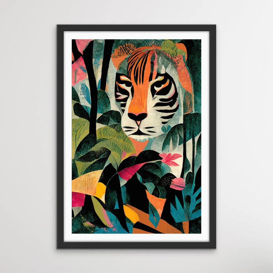 Jungle Tiger - Colourful Jungle Cheetah Illustration by TreeChild Available as a Canvas or Paper Print I Heart Wall Art Australia 