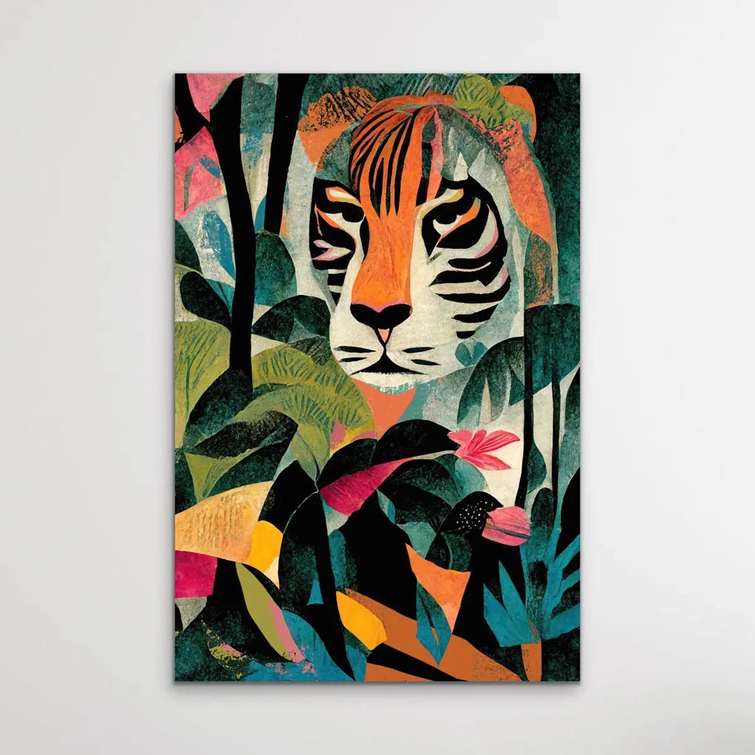 Jungle Tiger - Colourful Jungle Cheetah Illustration by TreeChild Available as a Canvas or Paper Print I Heart Wall Art Australia 