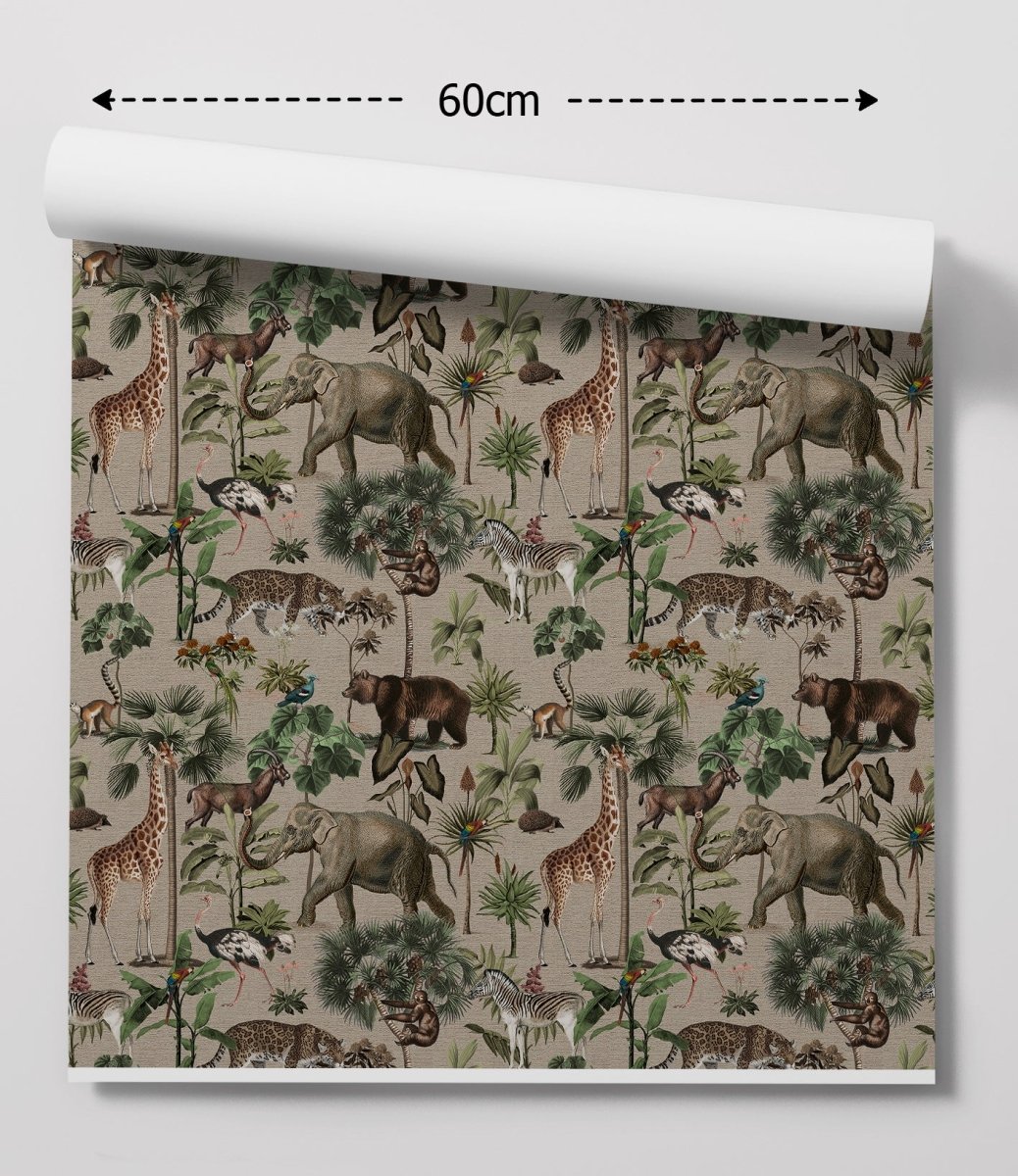 Jungle Tribe - Natural Toned Vintage - Style Kids Wallpaper - I Heart Wall Art - Poster Print, Canvas Print or Framed Art Print