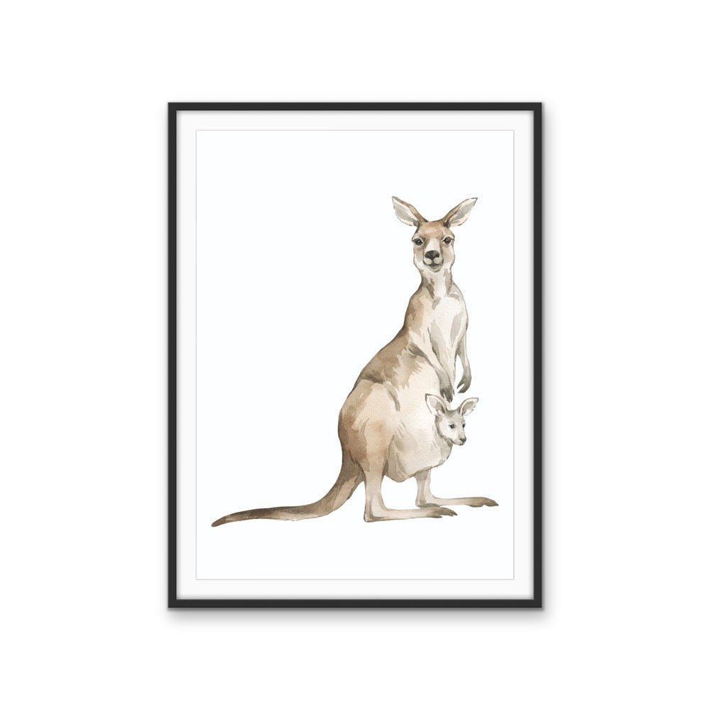 Kangaroo Standing Nursery Sketch - Australian Native Animal Stretched Canvas or Wall Art Print - I Heart Wall Art - Poster Print, Canvas Print or Framed Art Print