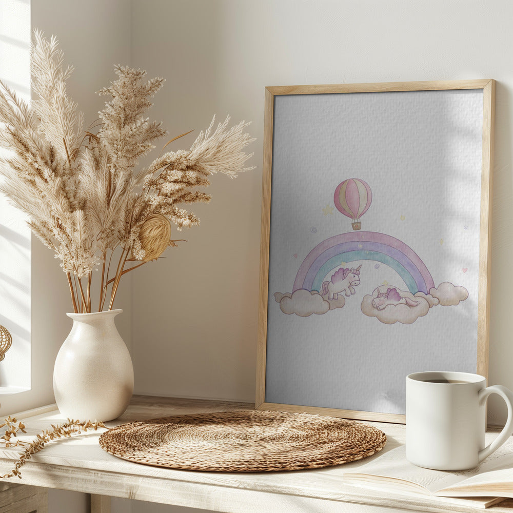 Kawai Cloudy Unicorn - Stretched Canvas, Poster or Fine Art Print I Heart Wall Art