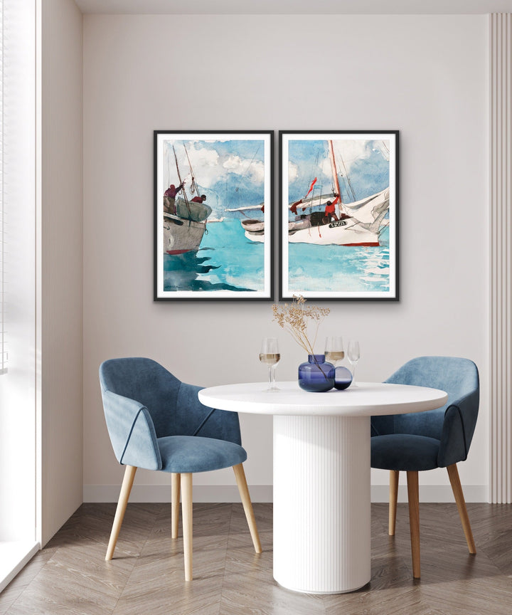 Key West by Winslow Homer - Two Piece Coastal Diptych Watercolour Print Set Americana