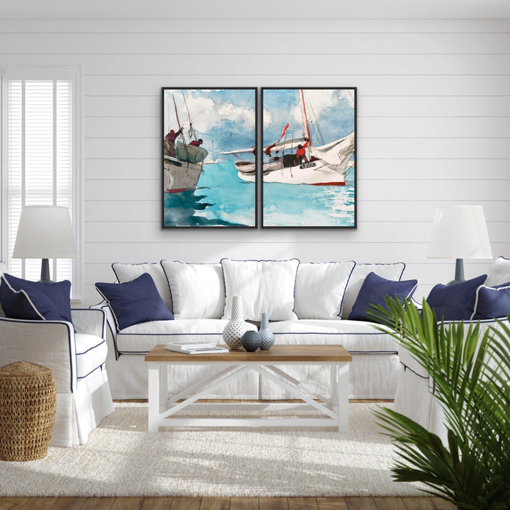 Key West by Winslow Homer - Two Piece Coastal Diptych Watercolour Print Set Americana