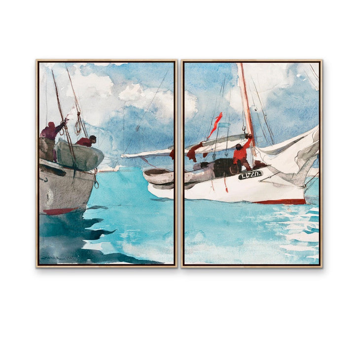Key West by Winslow Homer - Two Piece Coastal Diptych Watercolour Print Set Americana