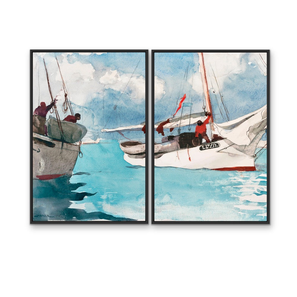 Key West by Winslow Homer - Two Piece Coastal Diptych Watercolour Print Set Americana