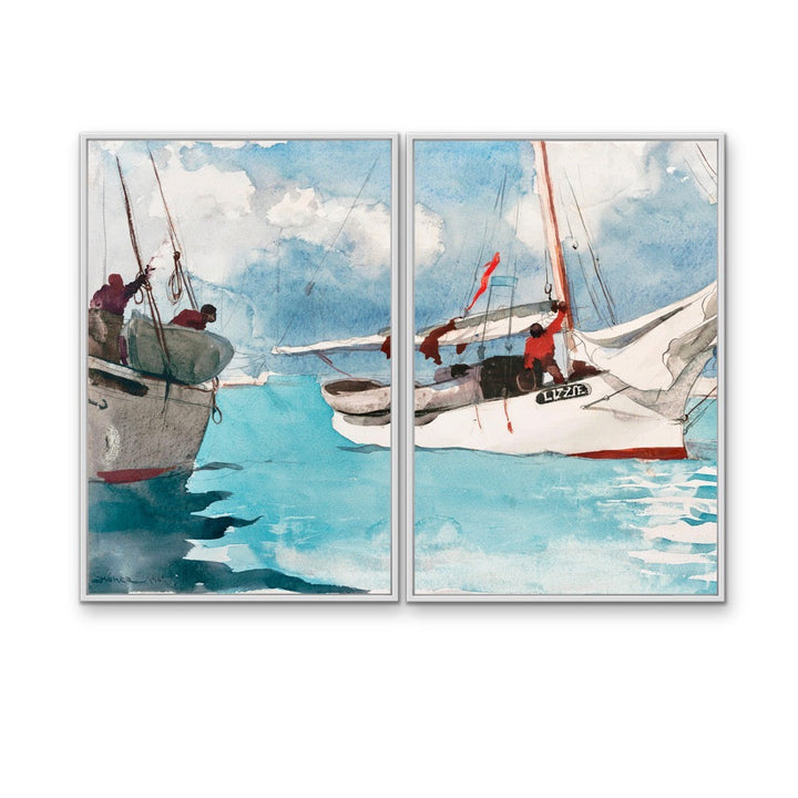 Key West by Winslow Homer - Two Piece Coastal Diptych Watercolour Print Set Americana