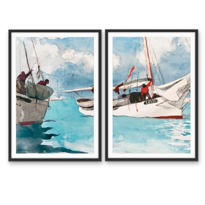 Key West by Winslow Homer - Two Piece Coastal Diptych Watercolour Print Set Americana