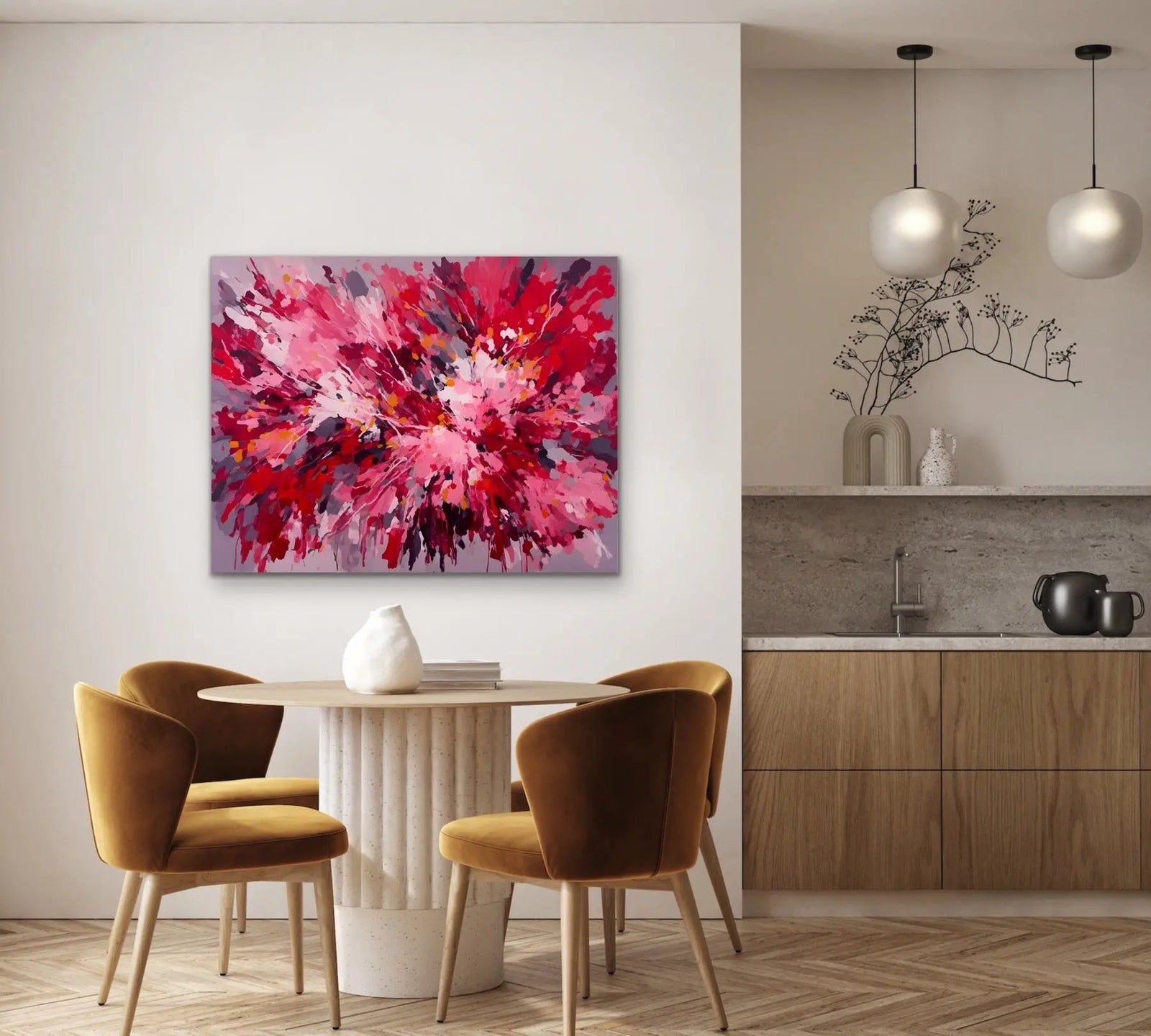 Kind Hearted - Red Abstract Floral Stretched Canvas Print or Framed Fine Art Print - Artwork - I Heart Wall Art
