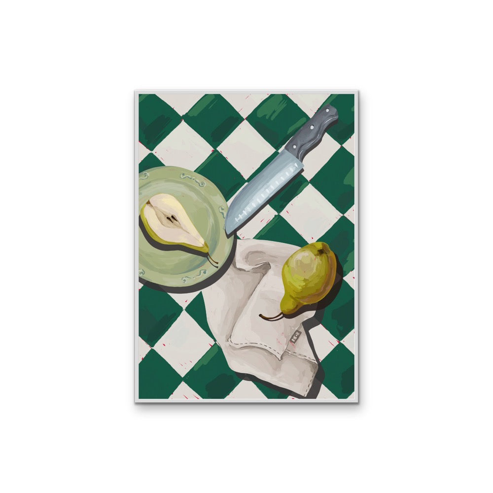 Kitchen Still Life III - Cutting a Green Pear, Stretched Canvas or Wall Art Print I Heart Wall Art