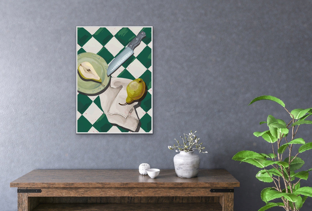 Kitchen Still Life III - Cutting a Green Pear, Stretched Canvas or Wall Art Print I Heart Wall Art