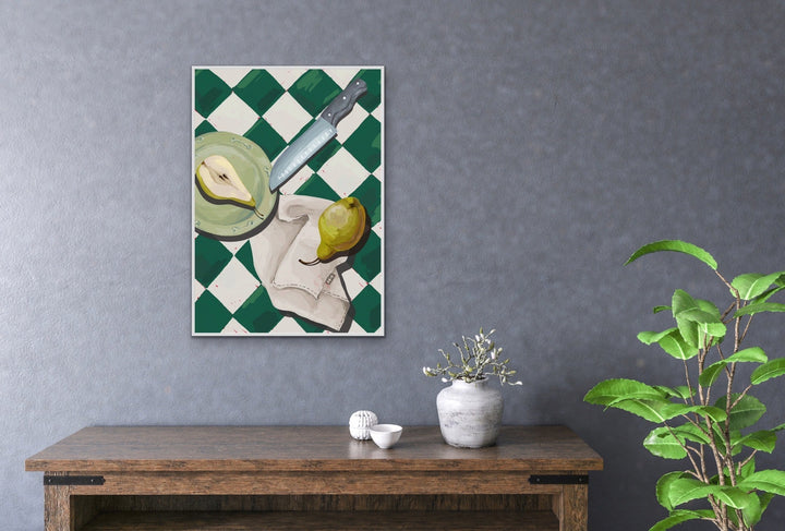 Kitchen Still Life III - Cutting a Green Pear, Stretched Canvas or Wall Art Print I Heart Wall Art