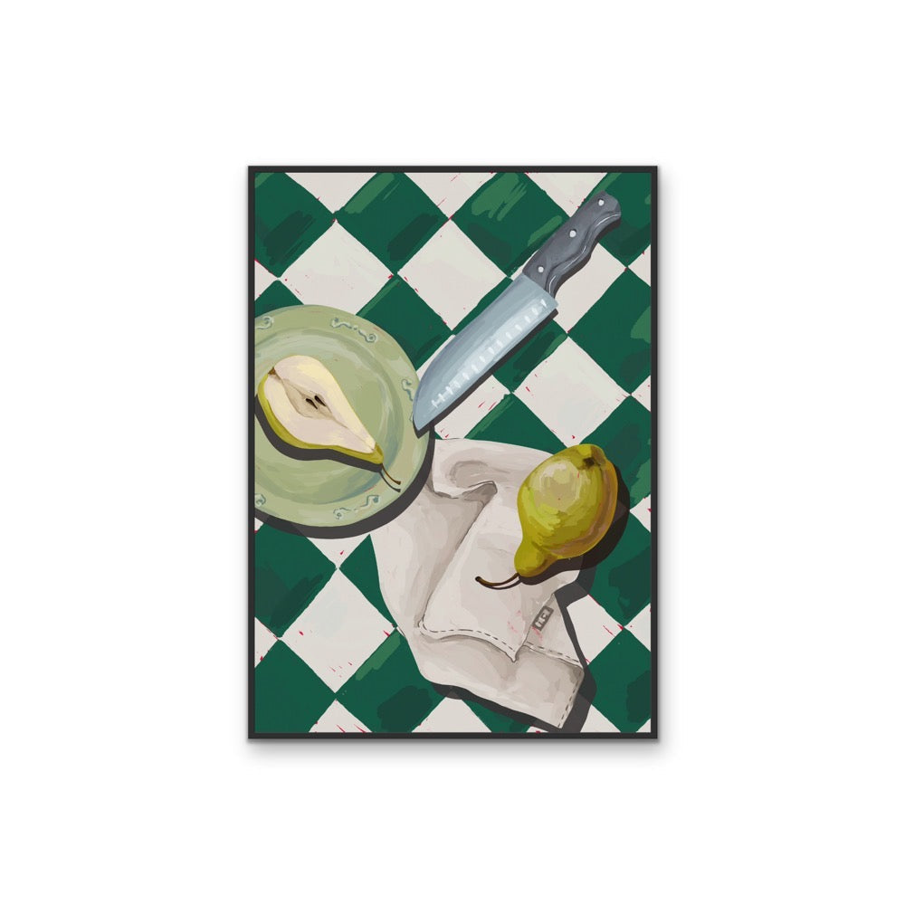 Kitchen Still Life III - Cutting a Green Pear, Stretched Canvas or Wall Art Print I Heart Wall Art
