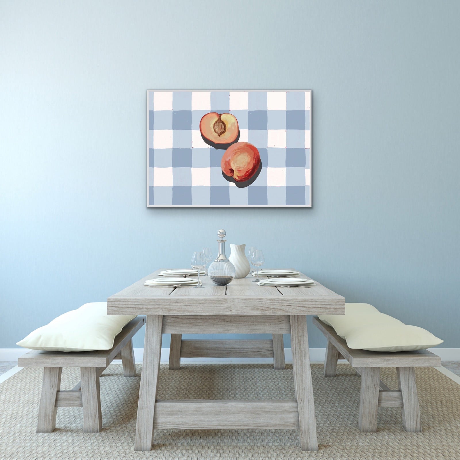 Kitchen Still Life IX - Gingham & Peaches Stretched Canvas or Wall Art Print I Heart Wall Art