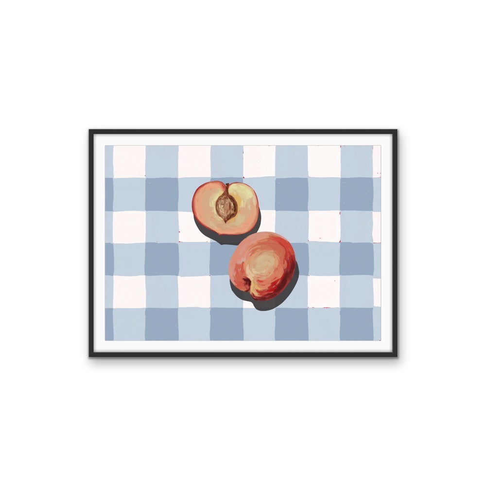 Kitchen Still Life IX - Gingham &amp; Peaches Stretched Canvas or Wall Art Print I Heart Wall Art