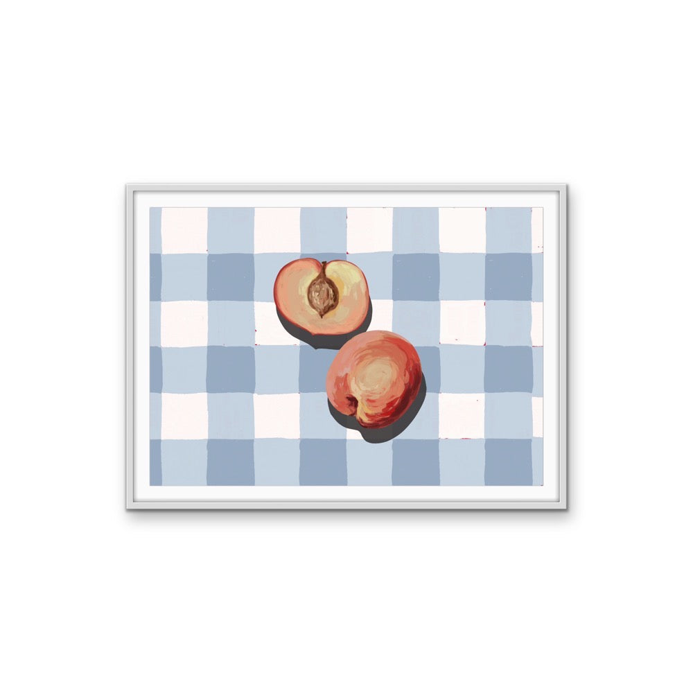 Kitchen Still Life IX - Gingham &amp; Peaches Stretched Canvas or Wall Art Print I Heart Wall Art