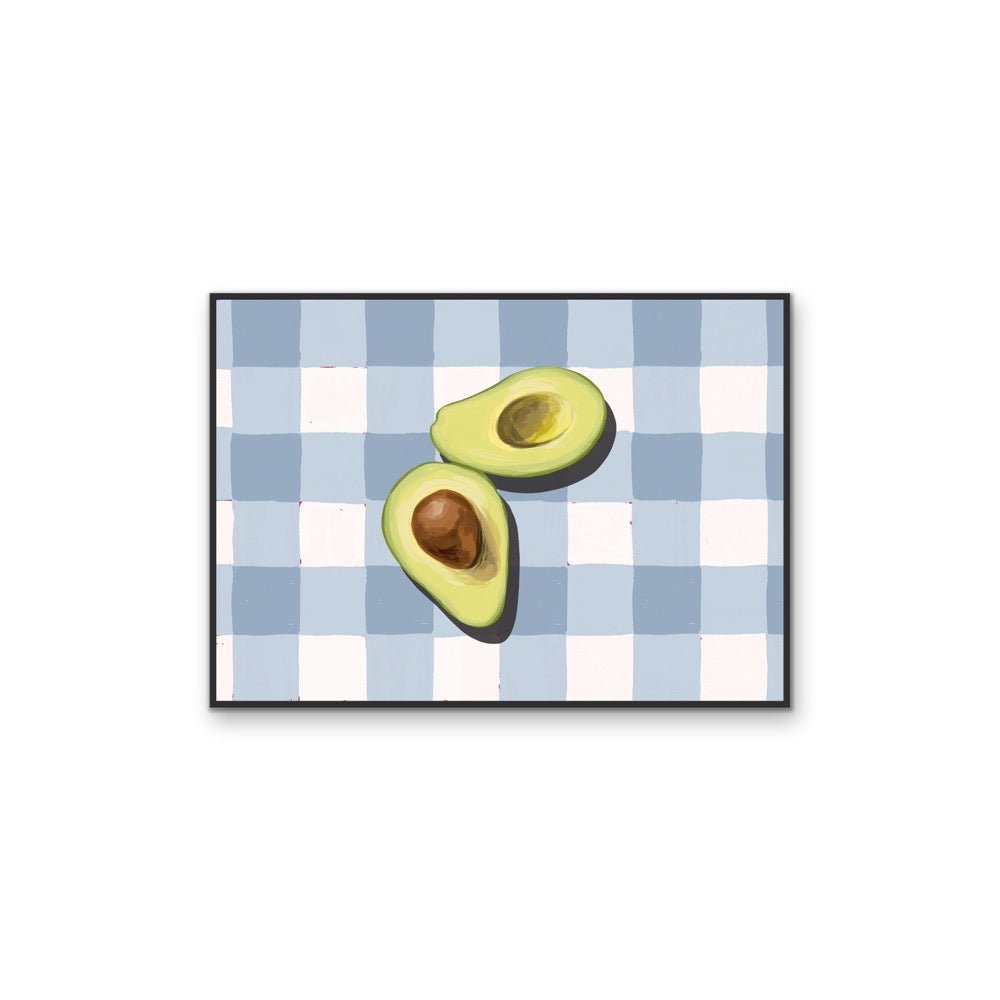 Kitchen Still Life XIV - Blue Gingham Avocado, Stretched Canvas or Wall Art Print - I Heart Wall Art - Poster Print, Canvas Print or Framed Art Print