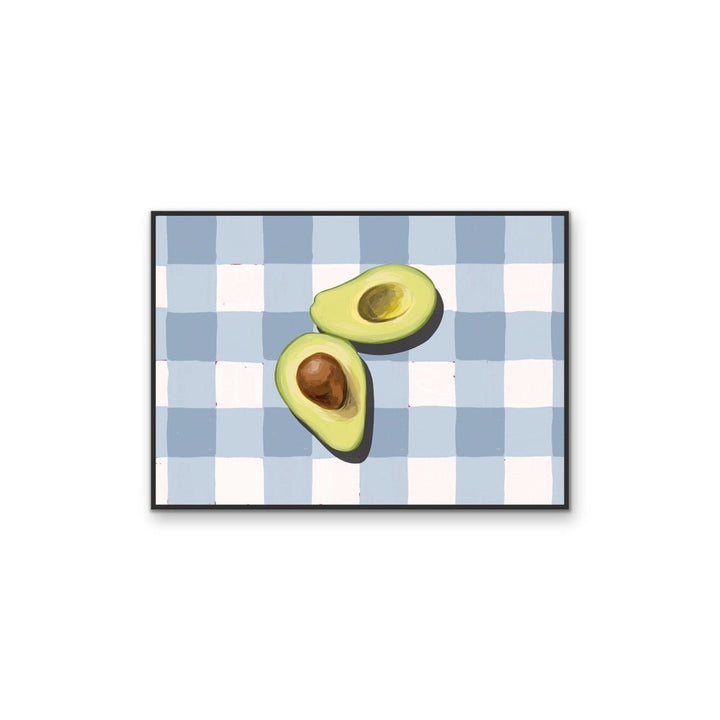 Kitchen Still Life XIV - Blue Gingham Avocado, Stretched Canvas or Wall Art Print - I Heart Wall Art - Poster Print, Canvas Print or Framed Art Print