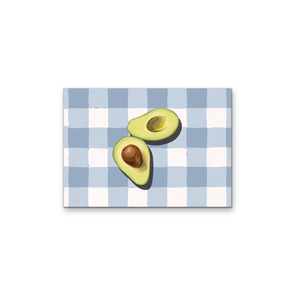 Kitchen Still Life XIV - Blue Gingham Avocado, Stretched Canvas or Wall Art Print - I Heart Wall Art - Poster Print, Canvas Print or Framed Art Print