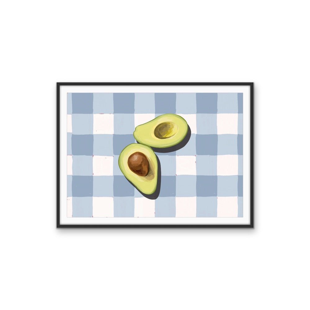 Kitchen Still Life XIV - Blue Gingham Avocado, Stretched Canvas or Wall Art Print - I Heart Wall Art - Poster Print, Canvas Print or Framed Art Print