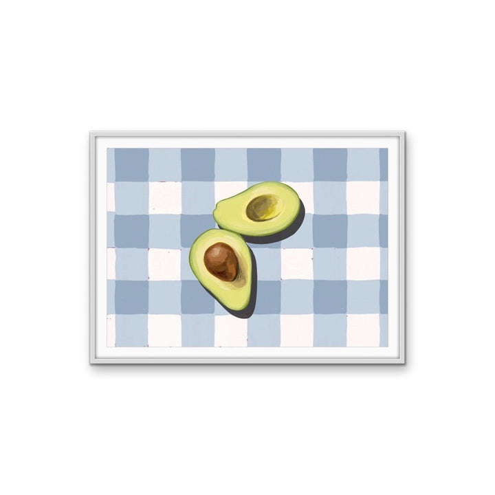Kitchen Still Life XIV - Blue Gingham Avocado, Stretched Canvas or Wall Art Print - I Heart Wall Art - Poster Print, Canvas Print or Framed Art Print