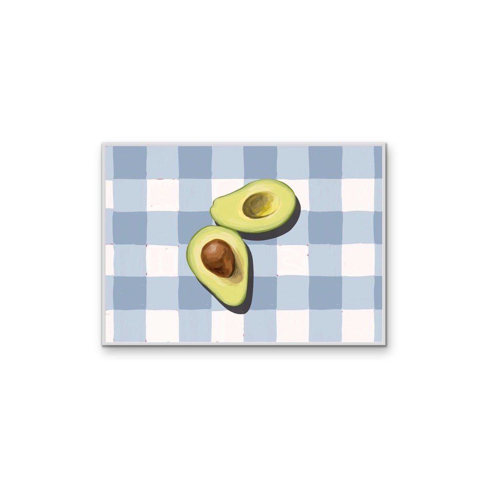 Kitchen Still Life XIV - Blue Gingham Avocado, Stretched Canvas or Wall Art Print - I Heart Wall Art - Poster Print, Canvas Print or Framed Art Print