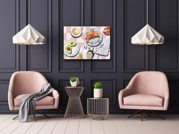 Kitchen Still Life XVII - Croissants &amp; Vogue, Stretched Canvas or Wall Art Print - I Heart Wall Art - Poster Print, Canvas Print or Framed Art Print