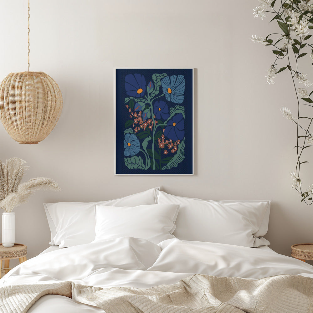 Klimt Flower Dark Blue - Stretched Canvas, Poster or Fine Art Print I Heart Wall Art