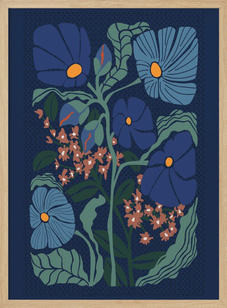 Klimt Flower Dark Blue - Stretched Canvas, Poster or Fine Art Print I Heart Wall Art