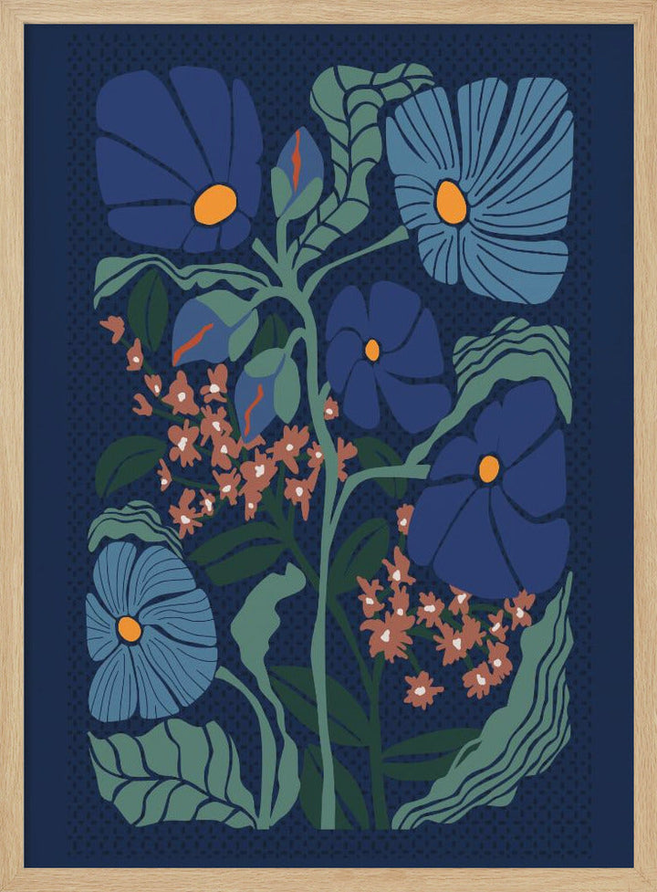 Klimt Flower Dark Blue - Stretched Canvas, Poster or Fine Art Print I Heart Wall Art
