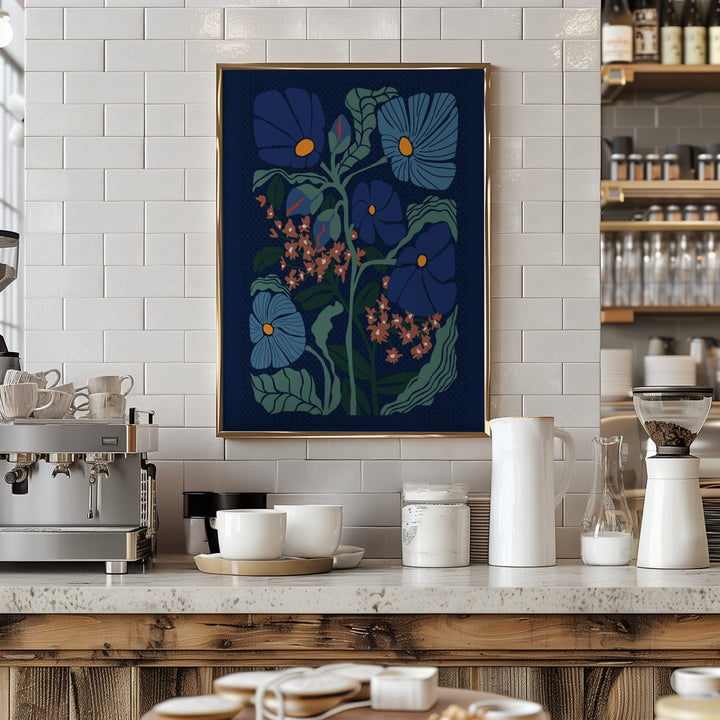 Klimt Flower Dark Blue - Stretched Canvas, Poster or Fine Art Print I Heart Wall Art