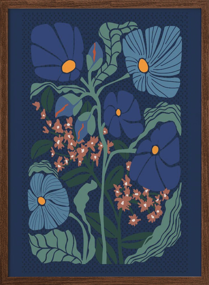 Klimt Flower Dark Blue - Stretched Canvas, Poster or Fine Art Print I Heart Wall Art