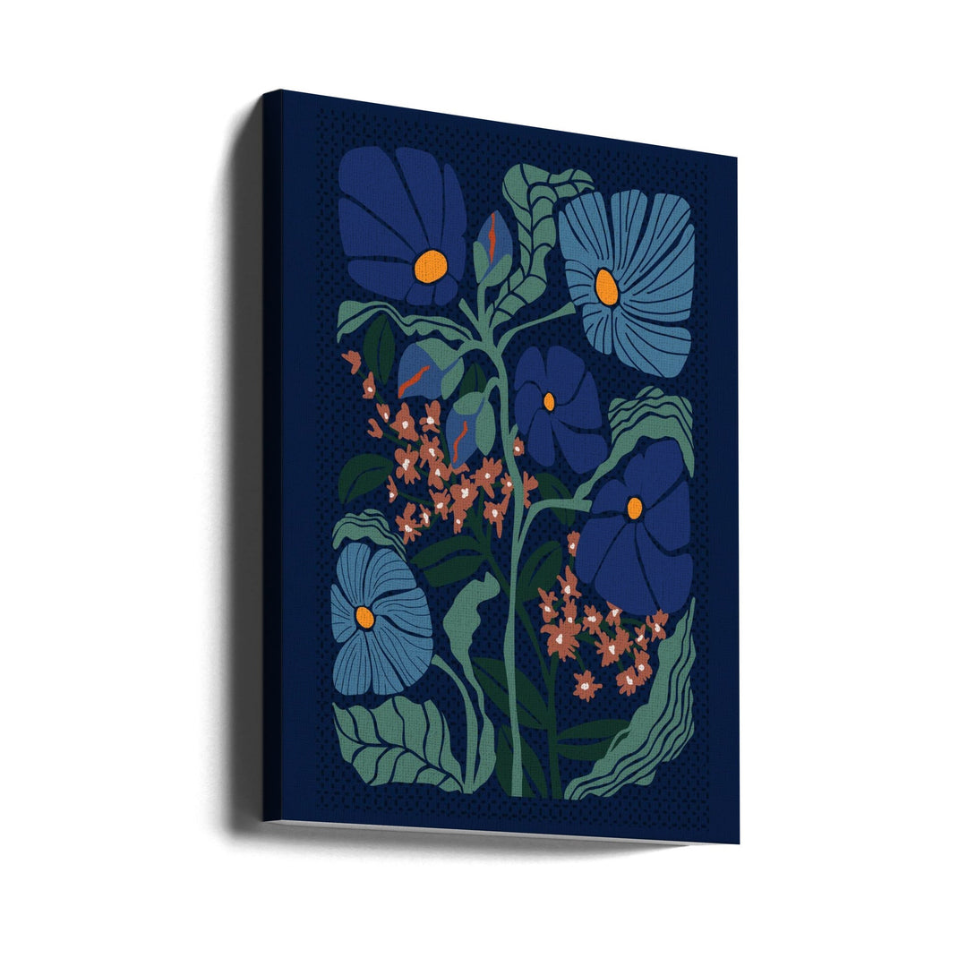 Klimt Flower Dark Blue - Stretched Canvas, Poster or Fine Art Print I Heart Wall Art