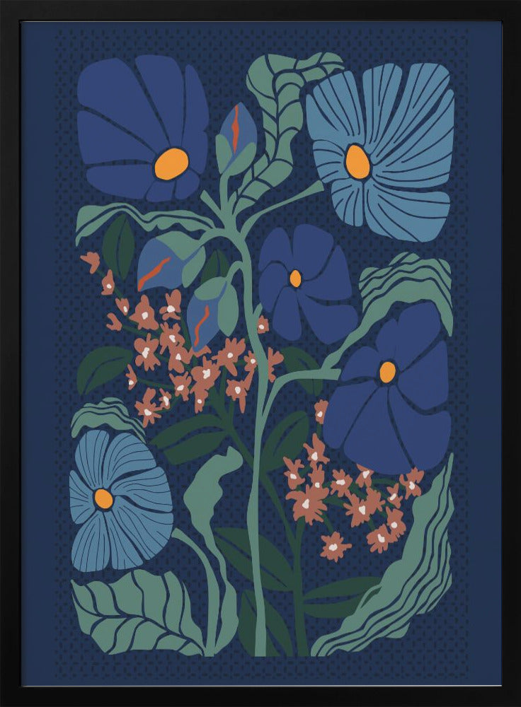 Klimt Flower Dark Blue - Stretched Canvas, Poster or Fine Art Print I Heart Wall Art