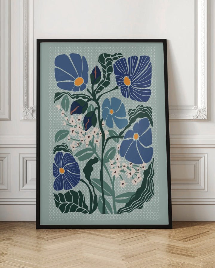Klimt Flowers Light Blue - Stretched Canvas, Poster or Fine Art Print I Heart Wall Art