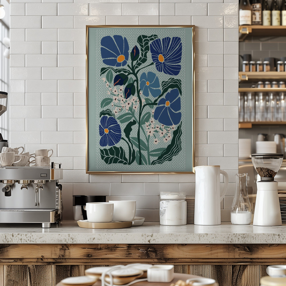Klimt Flowers Light Blue - Stretched Canvas, Poster or Fine Art Print I Heart Wall Art