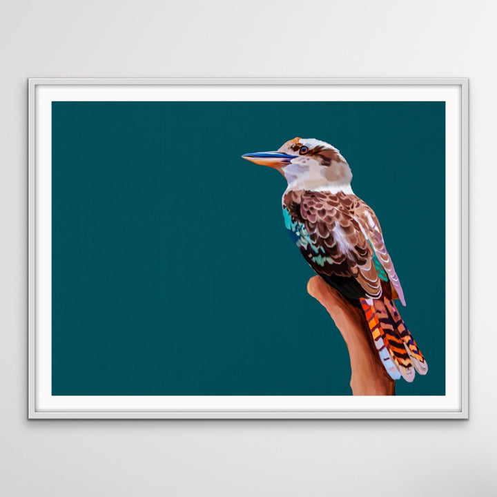 Kookaburra On Teal - Framed Canvas Print Wall Art Print - I Heart Wall Art