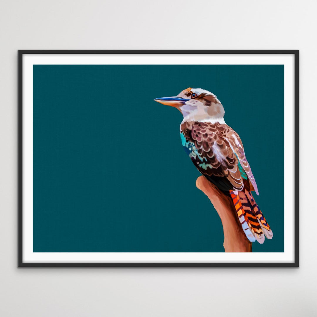 Kookaburra On Teal - Framed Canvas Print Wall Art Print - I Heart Wall Art