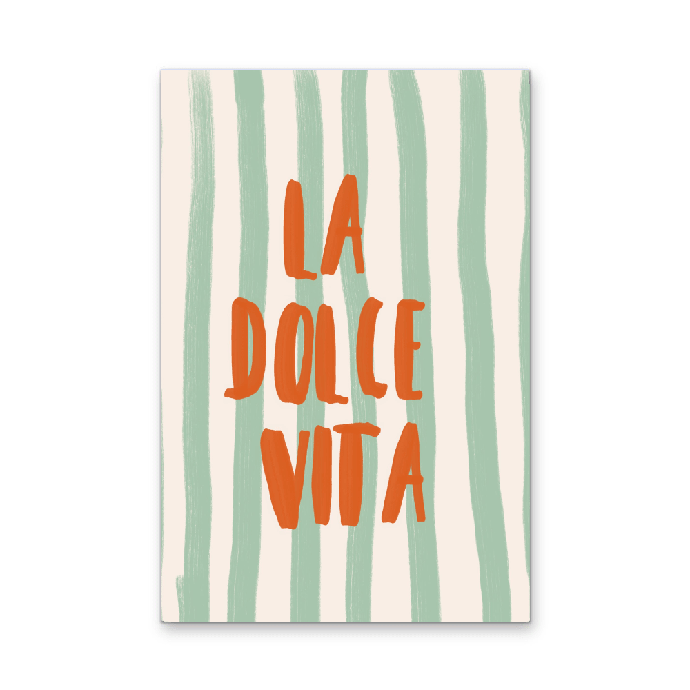 La Dolce Vita Stripes - Orange &amp; Green Coastal Quote, Stretched Canvas or Wall Art Print - I Heart Wall Art - Poster Print, Canvas Print or Framed Art Print