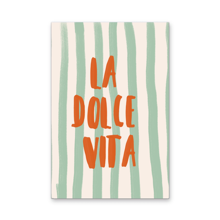 La Dolce Vita Stripes - Orange &amp; Green Coastal Quote, Stretched Canvas or Wall Art Print - I Heart Wall Art - Poster Print, Canvas Print or Framed Art Print