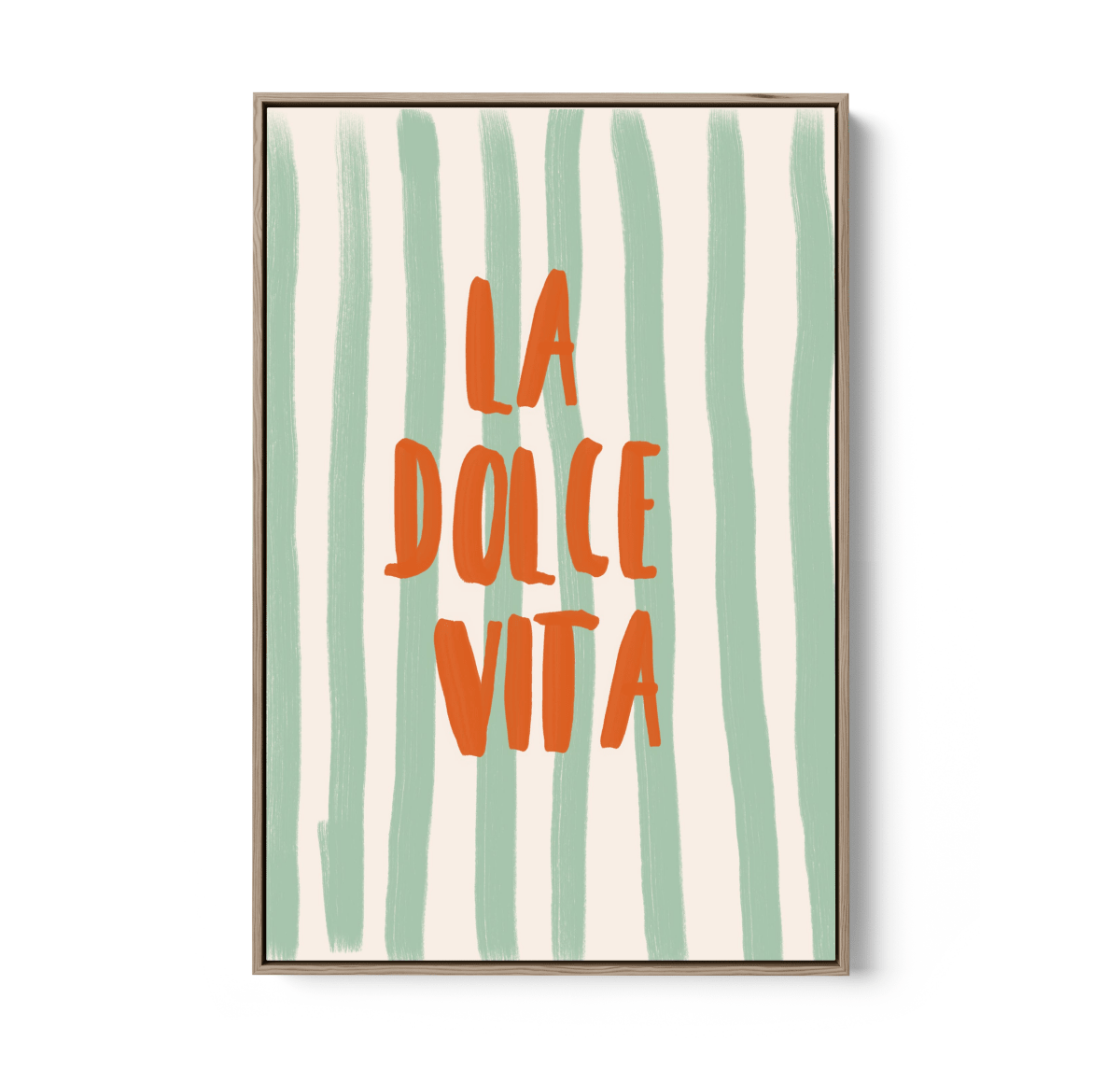 La Dolce Vita Stripes - Orange & Green Coastal Quote, Stretched Canvas or Wall Art Print - I Heart Wall Art - Poster Print, Canvas Print or Framed Art Print