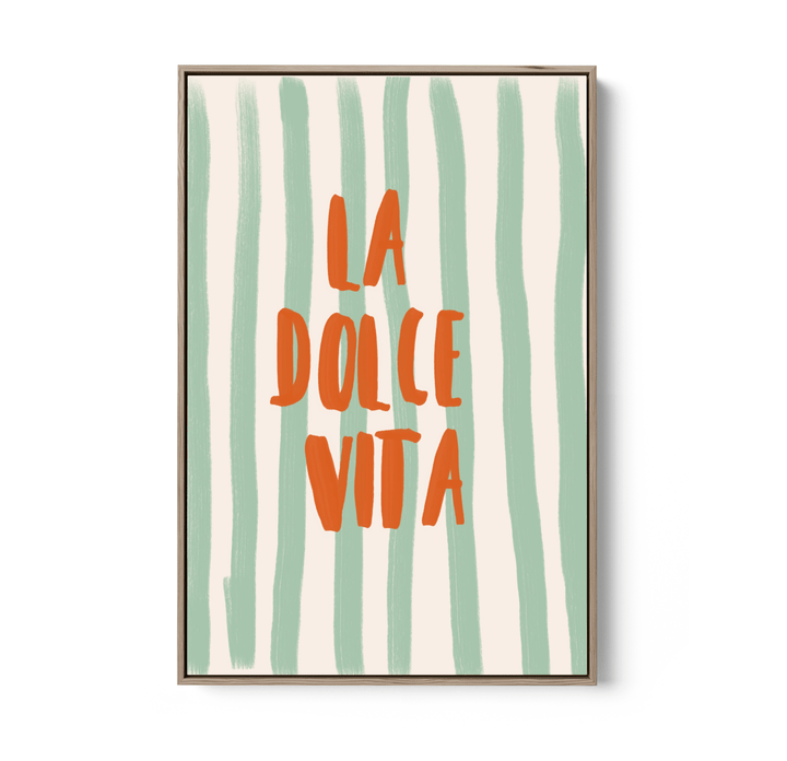La Dolce Vita Stripes - Orange &amp; Green Coastal Quote, Stretched Canvas or Wall Art Print - I Heart Wall Art - Poster Print, Canvas Print or Framed Art Print