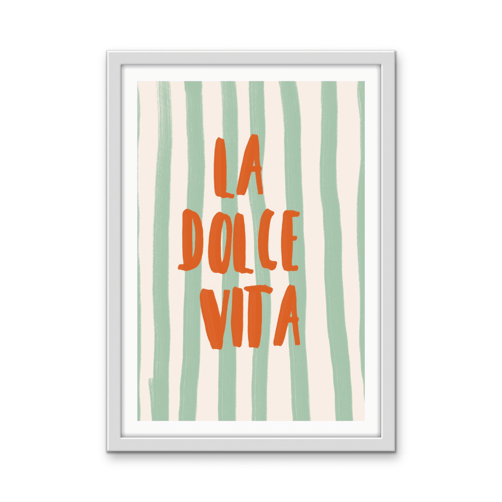 La Dolce Vita Stripes - Orange &amp; Green Coastal Quote, Stretched Canvas or Wall Art Print - I Heart Wall Art - Poster Print, Canvas Print or Framed Art Print