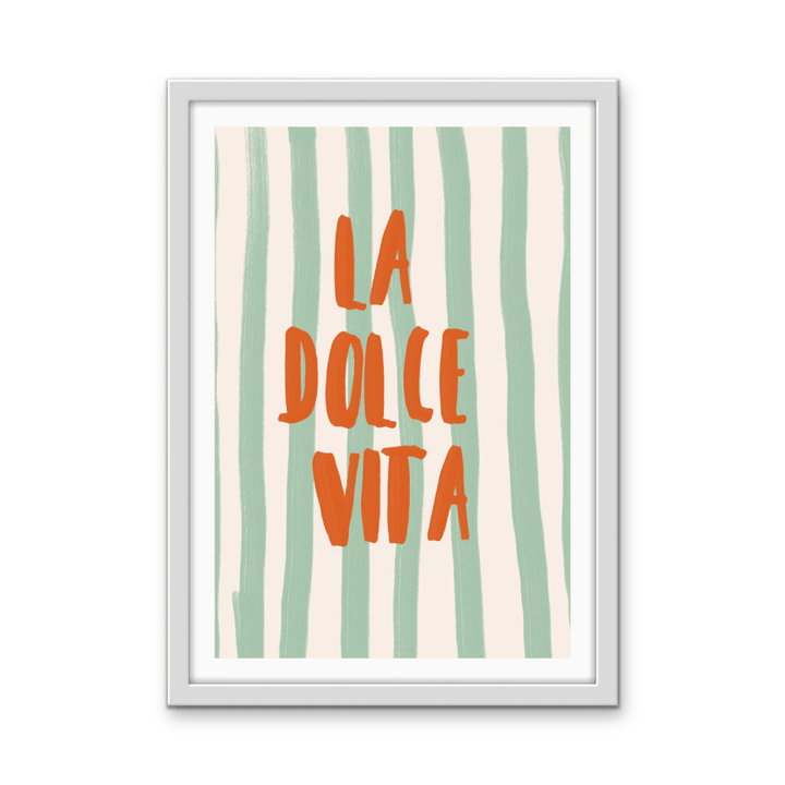 La Dolce Vita Stripes - Orange &amp; Green Coastal Quote, Stretched Canvas or Wall Art Print - I Heart Wall Art - Poster Print, Canvas Print or Framed Art Print